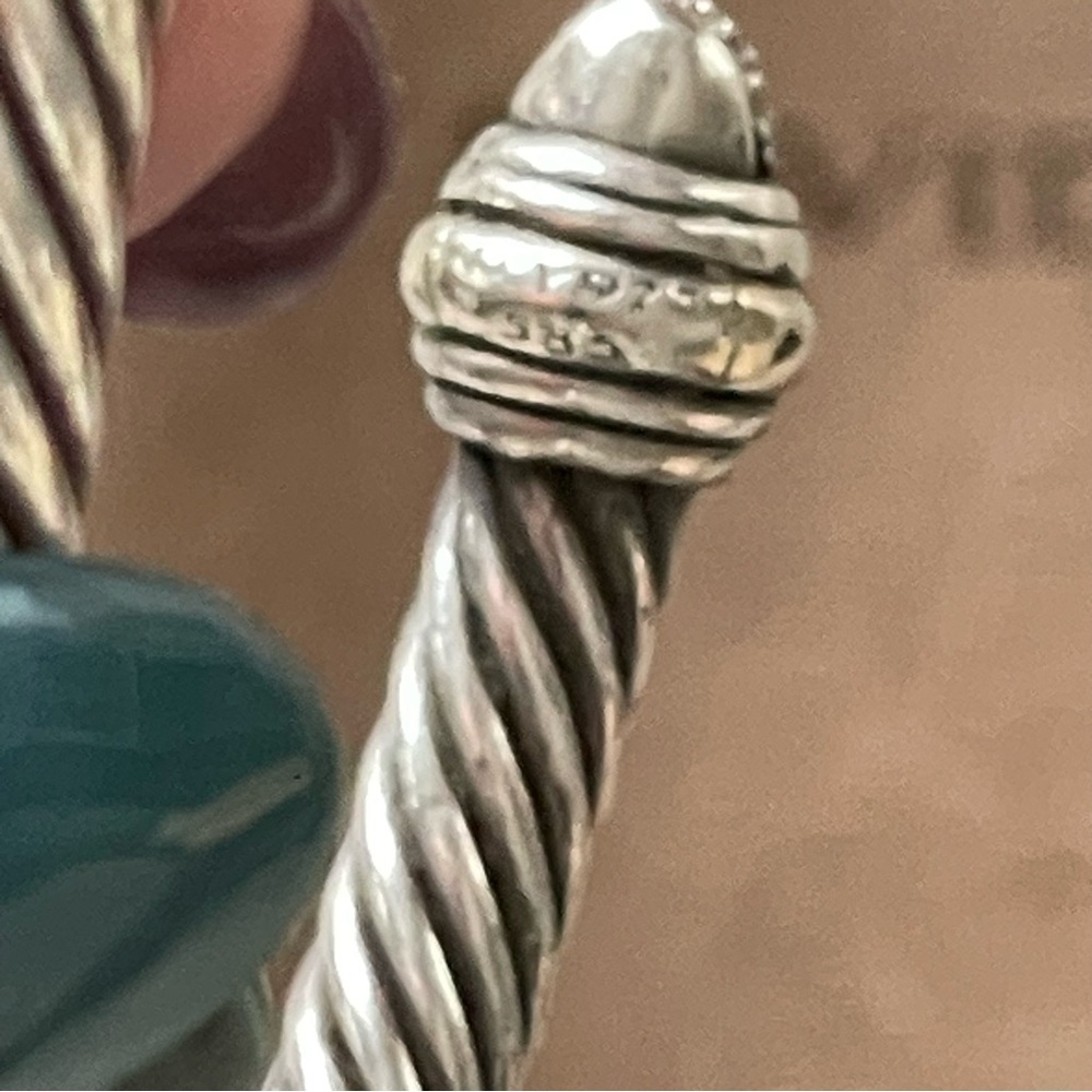 David Yurman 5mm Cable Bracelet Sterling Silver w/ 14K Gold  Pave Diamond Domes - Picture 5 of 5